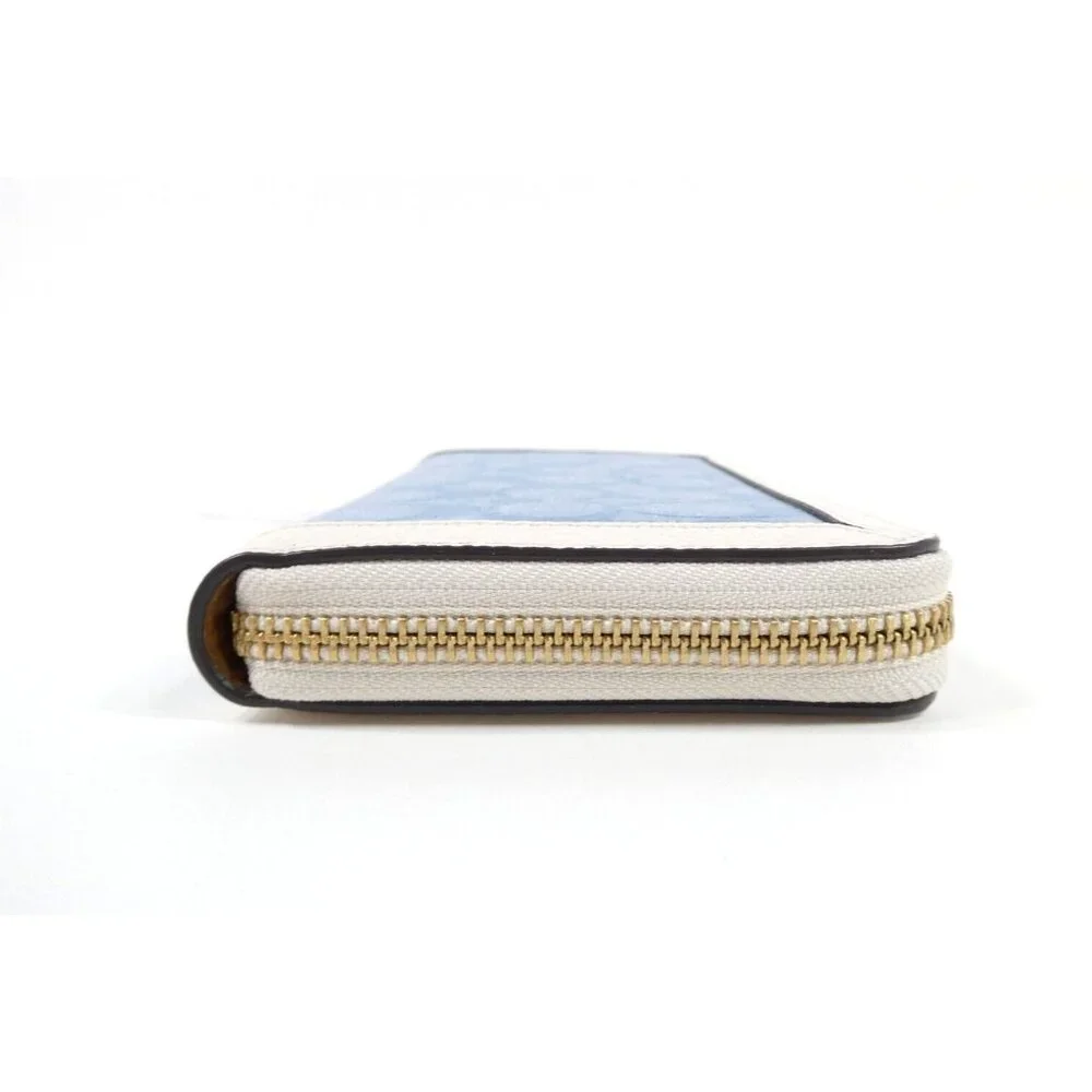 Coach Signature Light Washed Denim Chalk Accordion Zip Wallet NWT C5684